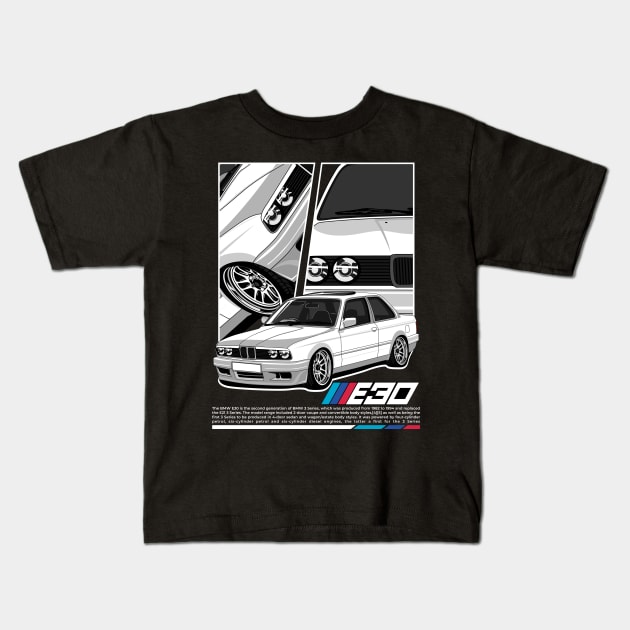 BMW E30 Kids T-Shirt by zevalia